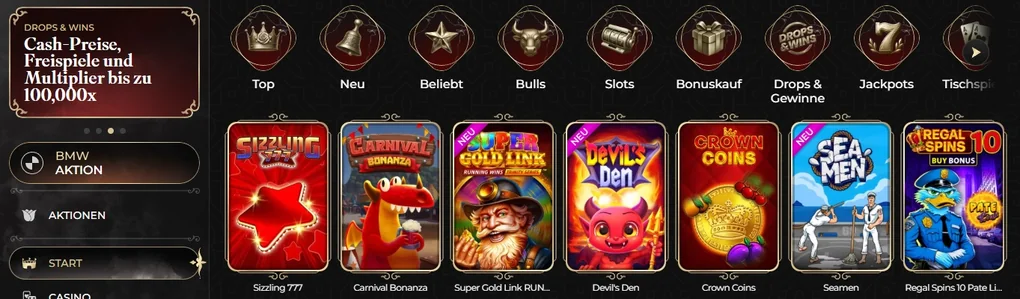Entdecke Spielkategorien im Casino.